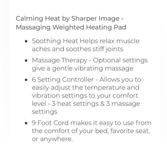 Sharper Image Calming Heat: Massaging Weighted Heating Pad. NIB - Picture 8 of 8